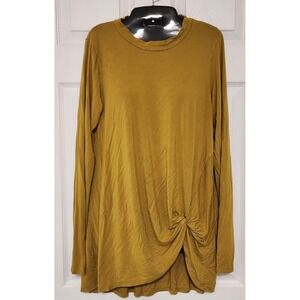Azules Mustard Yellow Soft Stretch Twisted Front Long Sleeve Top L